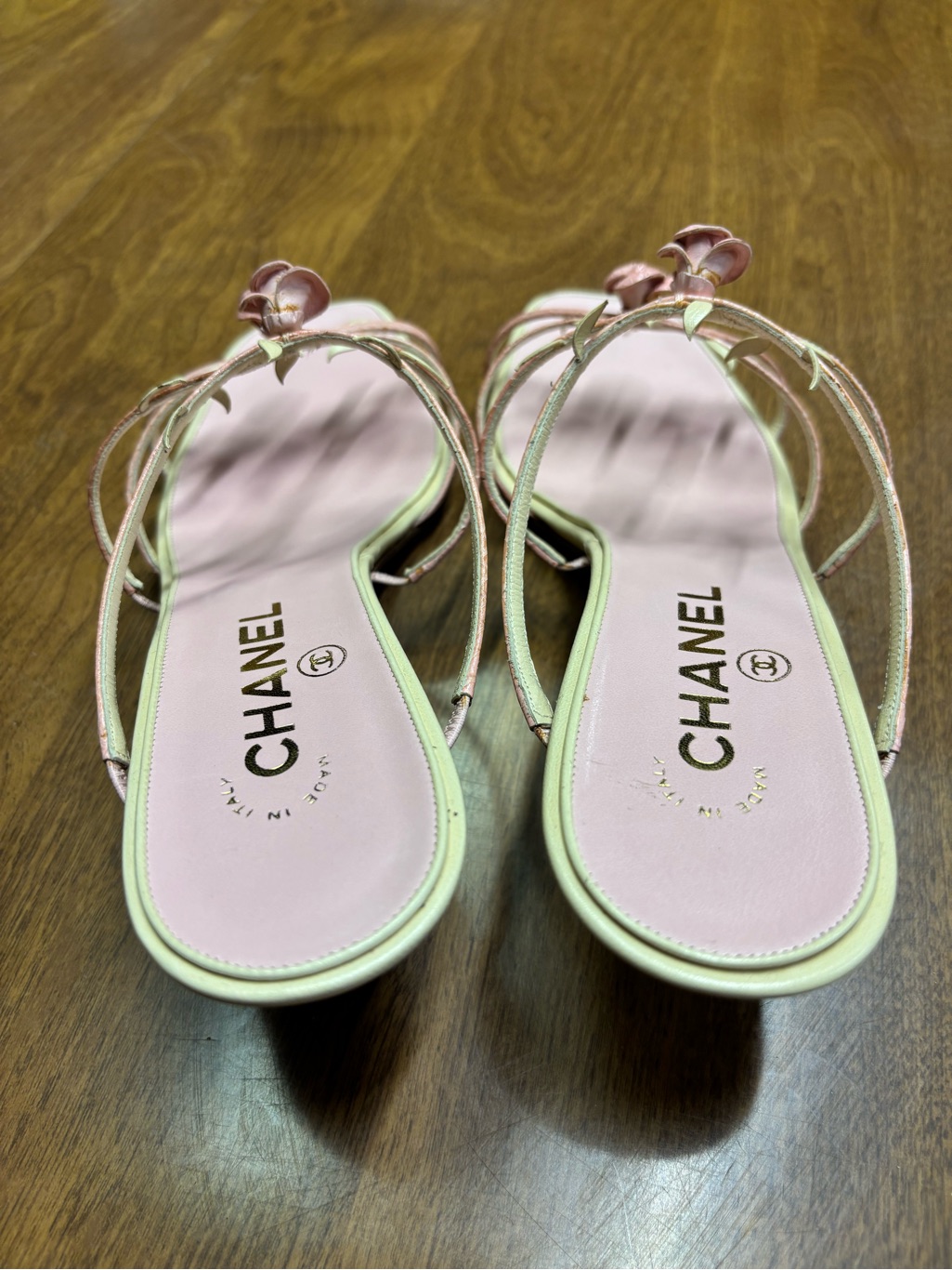 Chanel 2001 Vintage Karl Lagerfeld Light Pink Rosebud Leather Heels | Size 38.5 — image 3 of 8